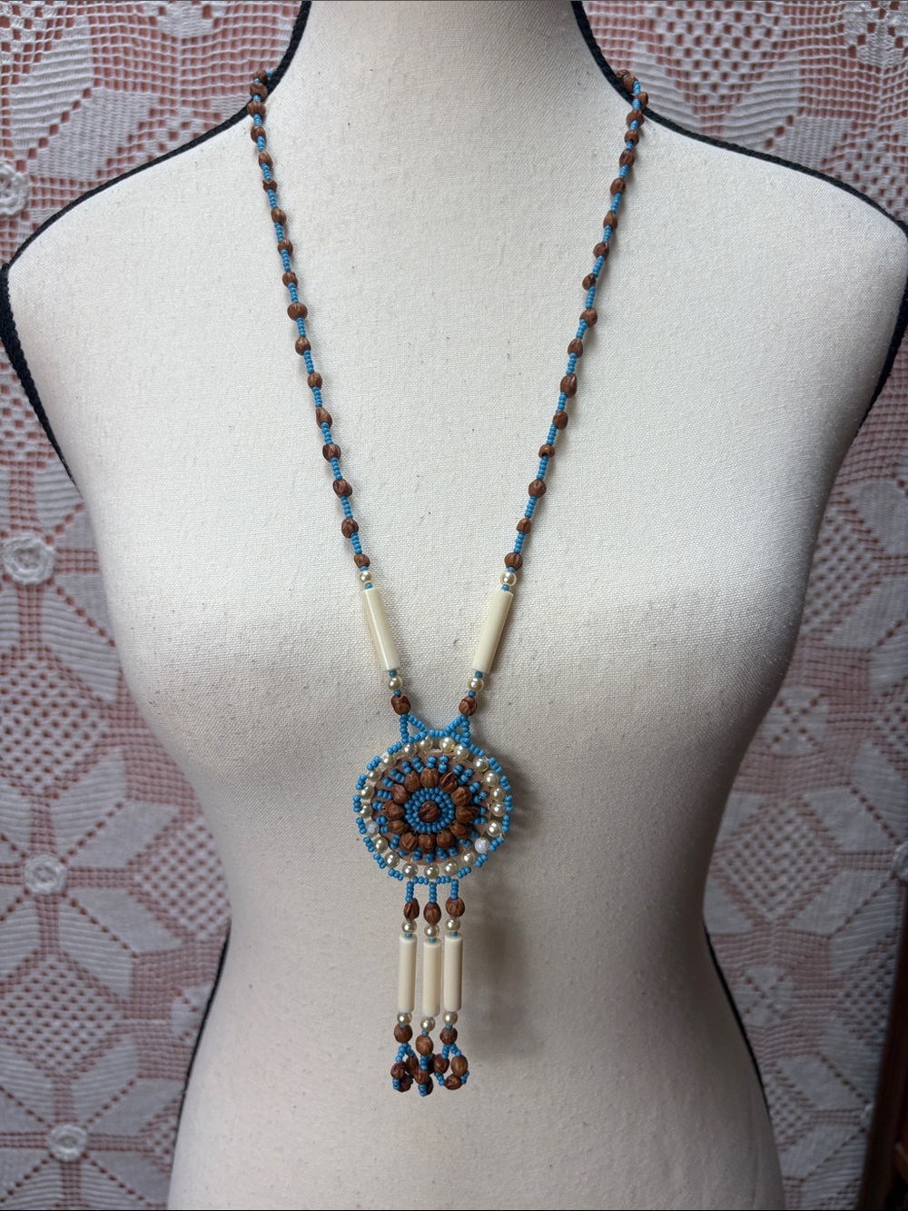 Handcrafted Beaded Boho Medallion Pendant Necklace